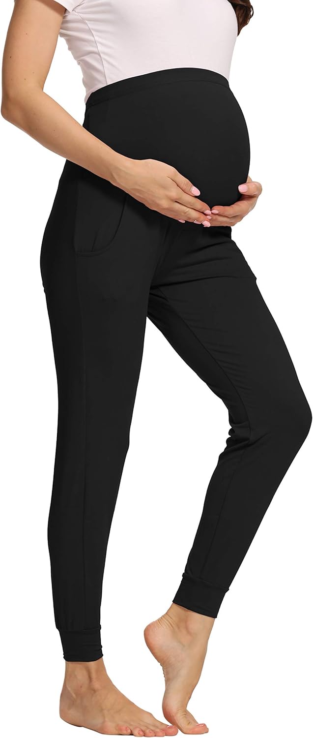 V VOCNI Women's Maternity Pants Maternity Activewear Jogger Track Cuff Sweatpants Over The Belly Stretchy Pregnancy Pants at  Women’s Clothing store