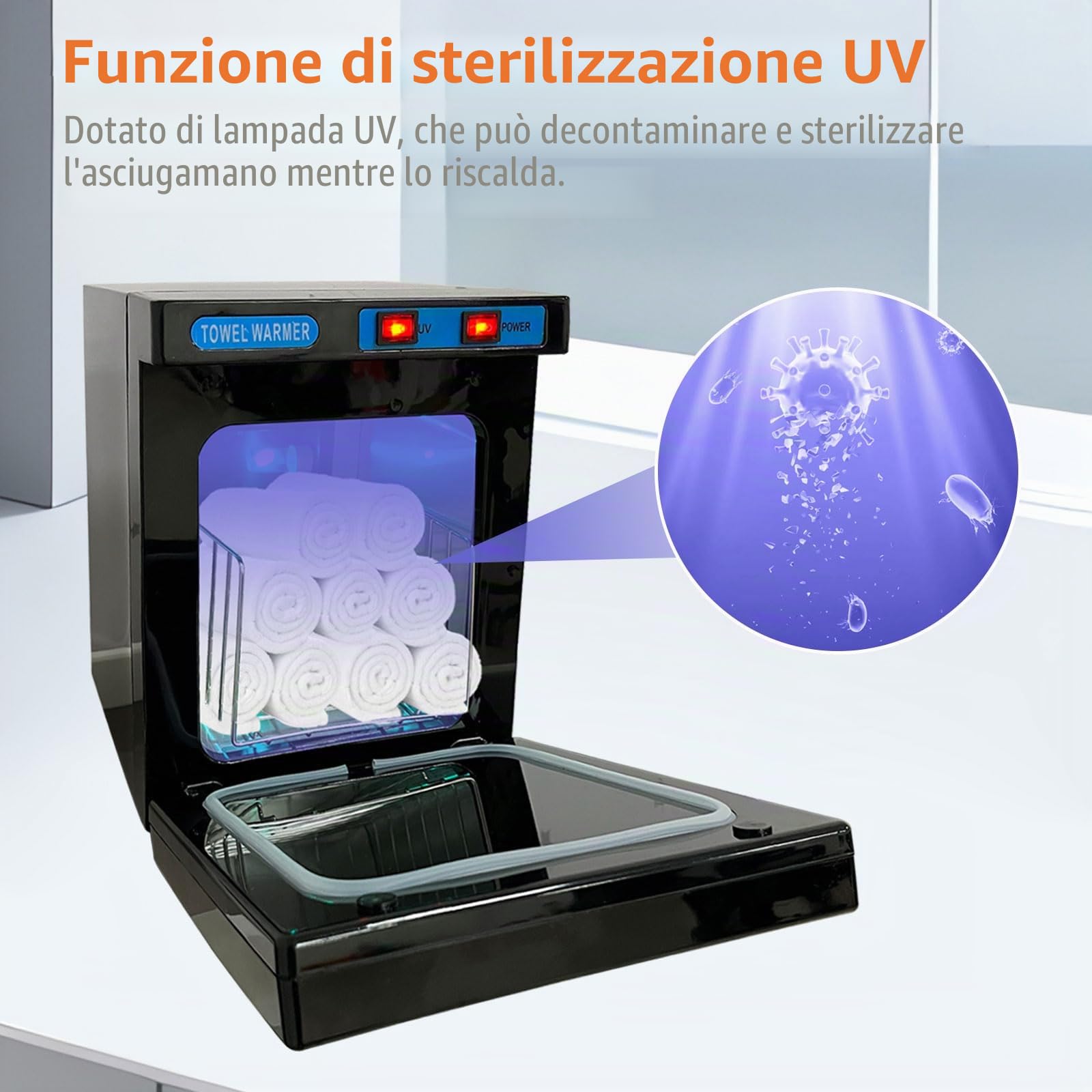 Scaldasalviette, 5 l, sterilizzatore con sterilizzatore UV a 360° per 8-12 salviette, 176°F asciugamano caldo per barbiere salone bagno bellezza