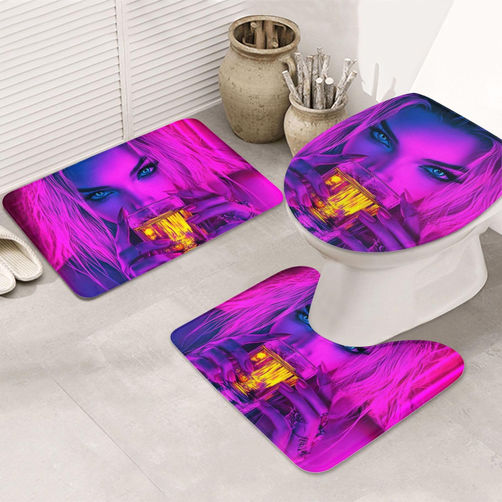 Alfombras de baño antideslizantes de microfibra suave lavables con estampado neón