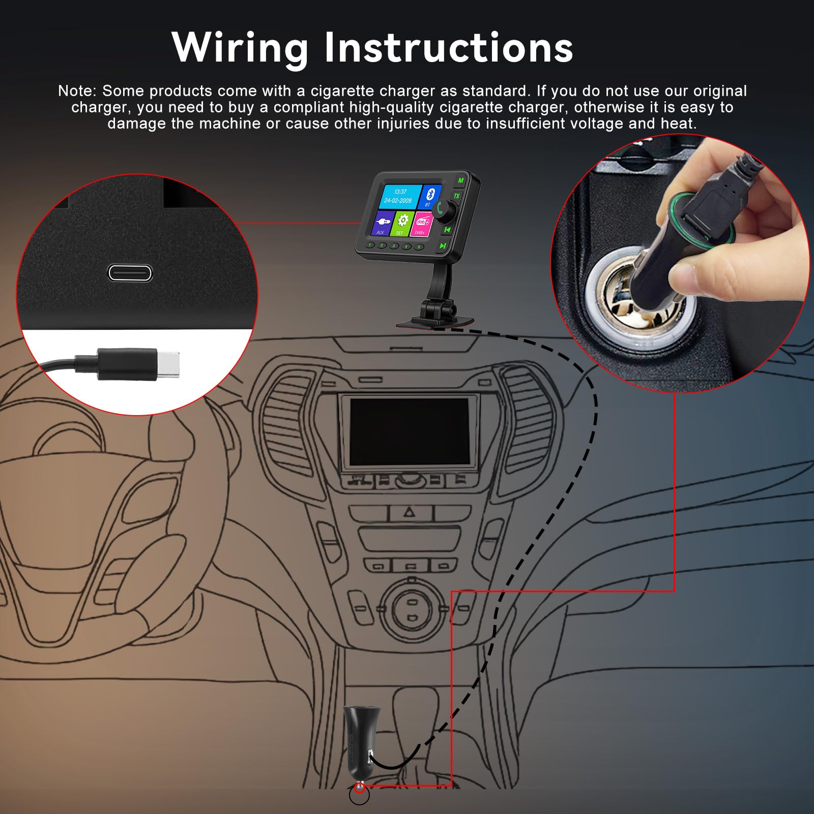 SIXTOP DAB+ Empfänger Auto mit FM Transmitter – DAB+ Adapter Autoradio Nachrüstset mit Bluetooth Freisprecheinrichtung, aktiver DAB Antenne, AUX Ausgang & 2.8 Zoll Farbdisplay