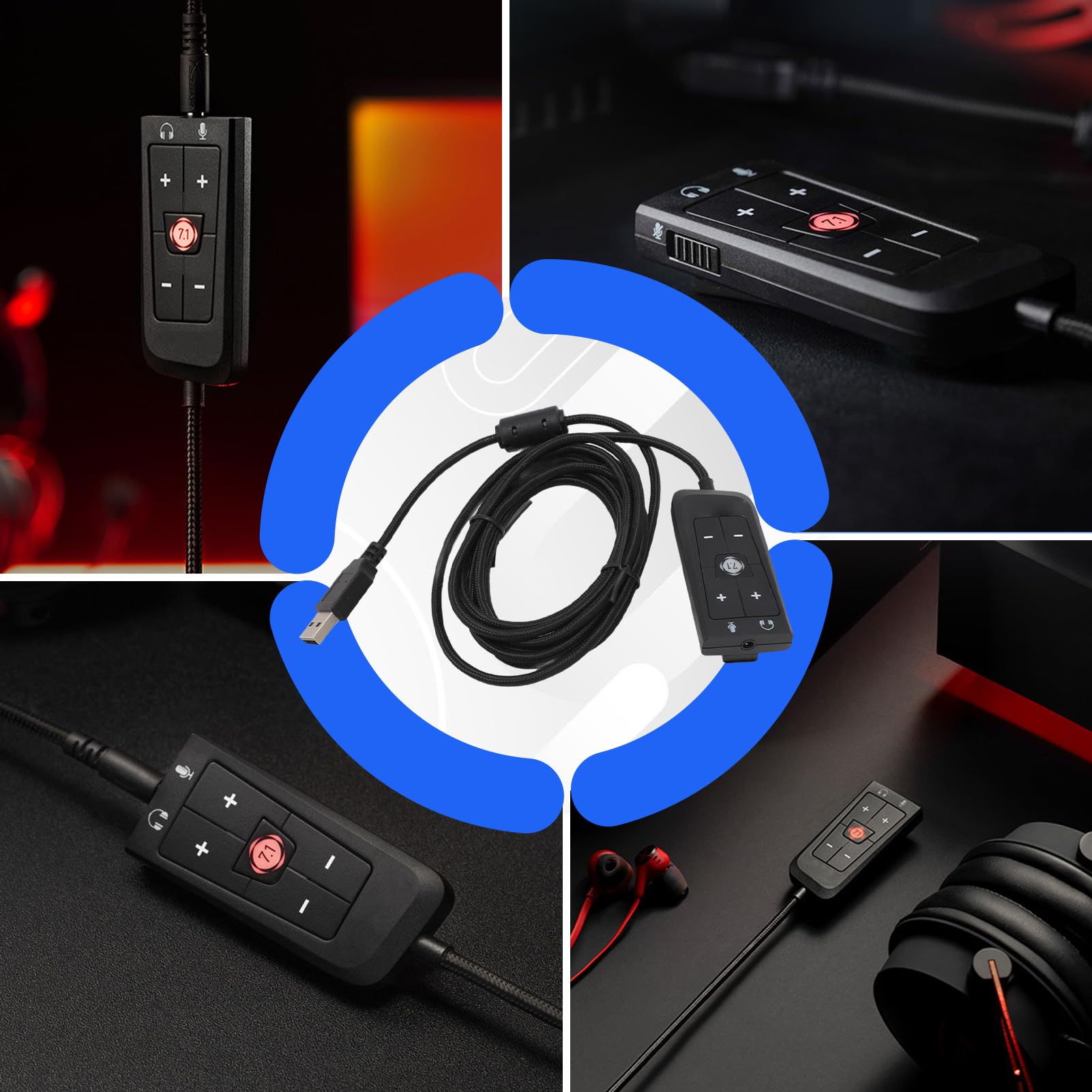 Adattatore per scheda audio da USB a jack da 3,5 mm per Kingston Cloud II, cuffie da gioco 7.1 canali USB scheda audio per PS5, per serie X S
