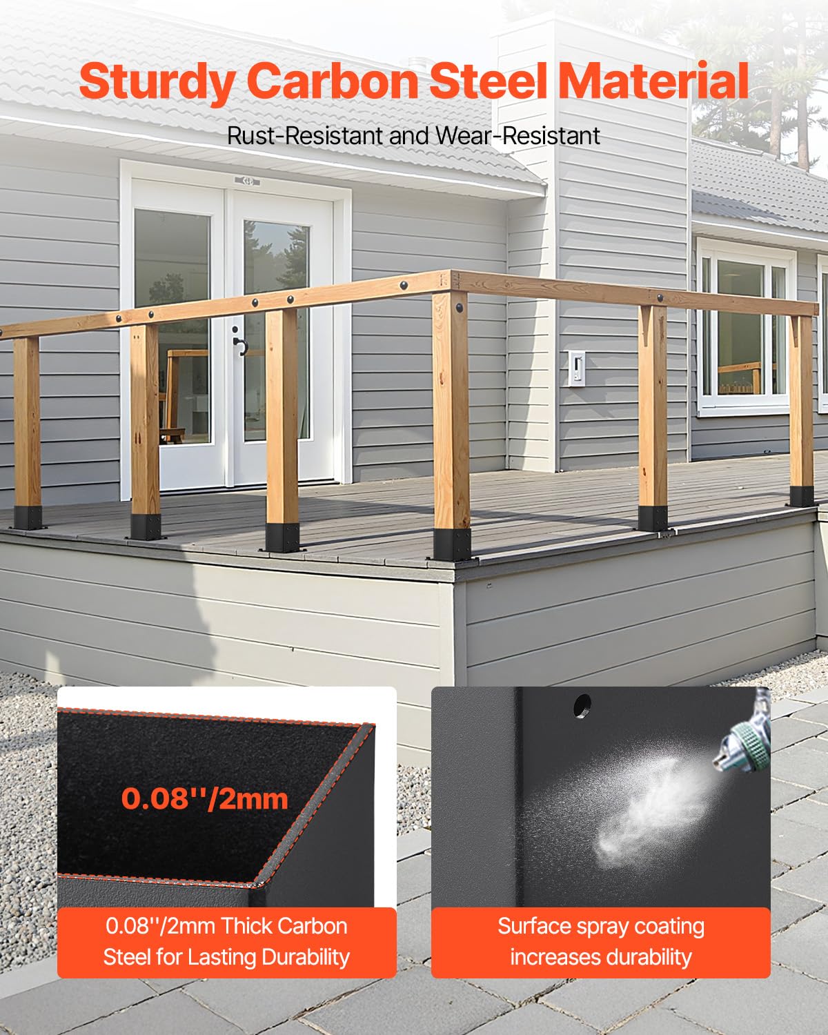 VEVOR Base per Pali 96 x 96 mm Dimensioni Interne 92 x 92 mm Staffe per Pali in Acciaio al Carbonio per Impieghi Gravosi, per Supporto Ringhiera per Gazebo, Piastra di Base per Ponte, 4 PZ, Nero