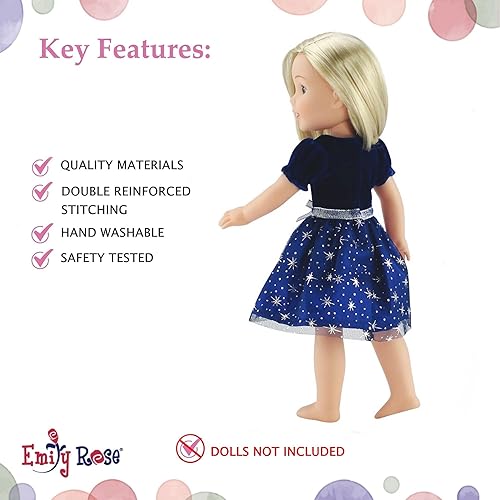 Miniatura 4 de Emily Rose Accesorio de ropa de muñeca de 14 pulgadas | Juego de vestido de fiesta brillante de terciopelo azul de 14 pulgadas | Compatible con