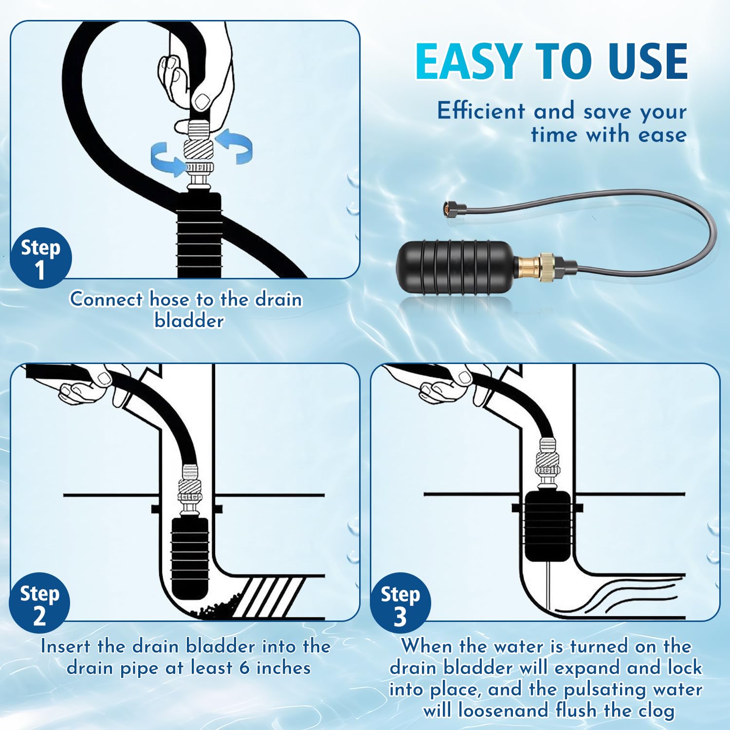 Deboucheur Canalisation, Débouche canalisations Kit Déboucheur à Eau Sous Pression pour 25 à 152 mm Débouche Goutières, Toilettes et Tuyaux﻿ (Lot de 3)