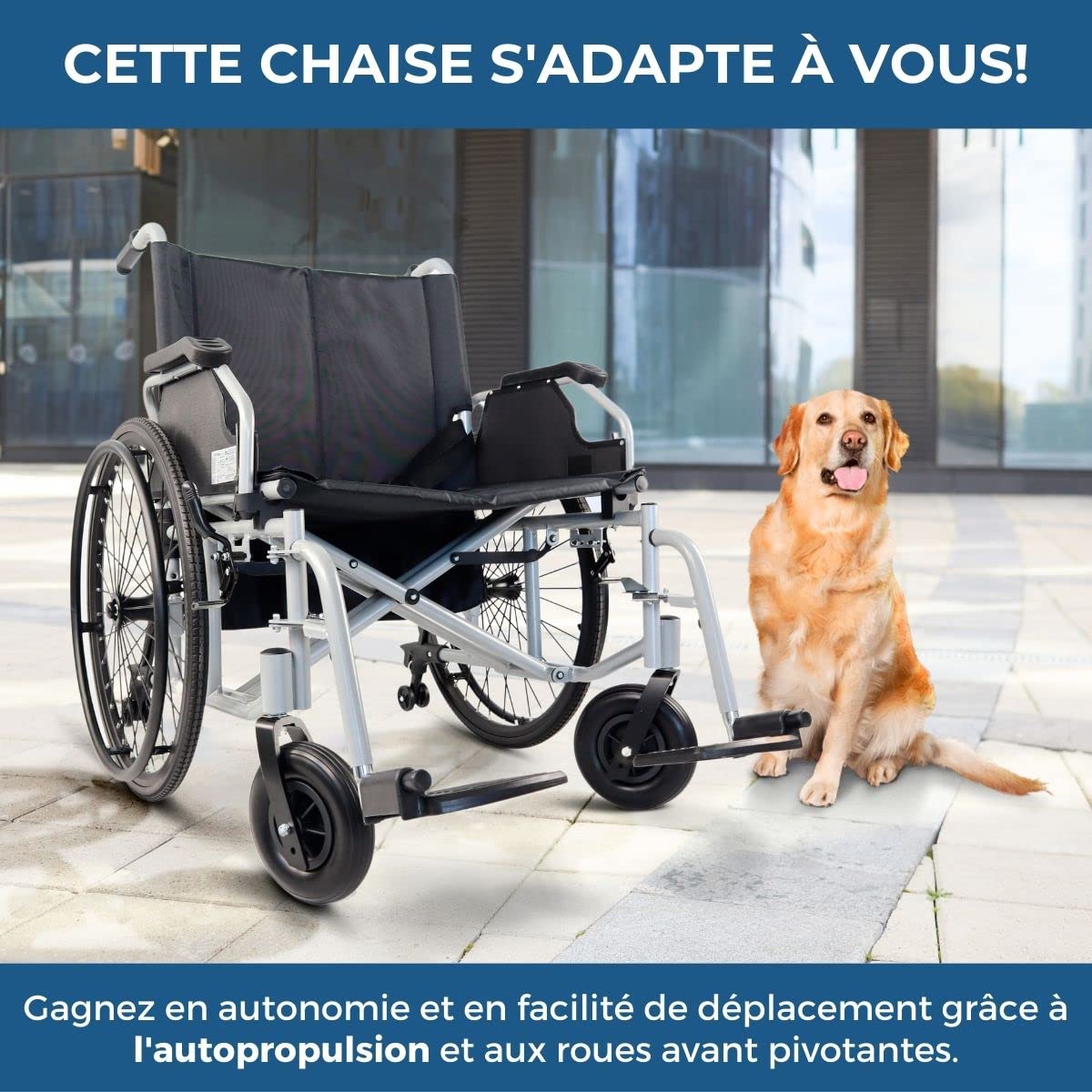 Mobiclinic®, Fauteuil Roulant Bariatrique, Largeur Spéciale 60 cm, Robuste, Max. 225 Kg, Roulettes Amovibles avec un Bouton, Système anti-Bascule, Châssis Double Croix, Accoudoirs et Repose-Pieds