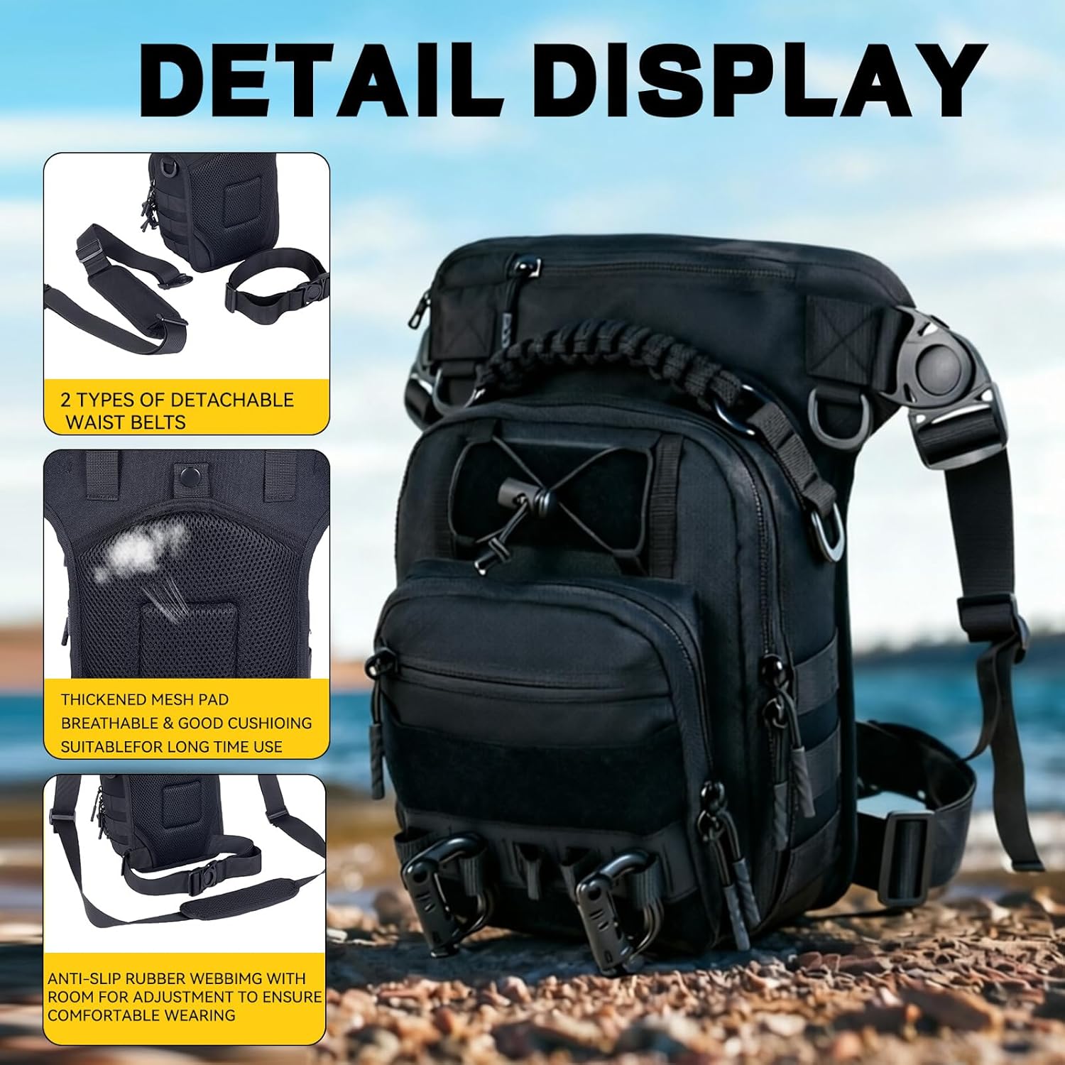 Tactical Drop Leg Bag with Concealed Carry Holster Motorcycle Thigh Pouch for Outdoor, Hiking & EDC Gear (Black)