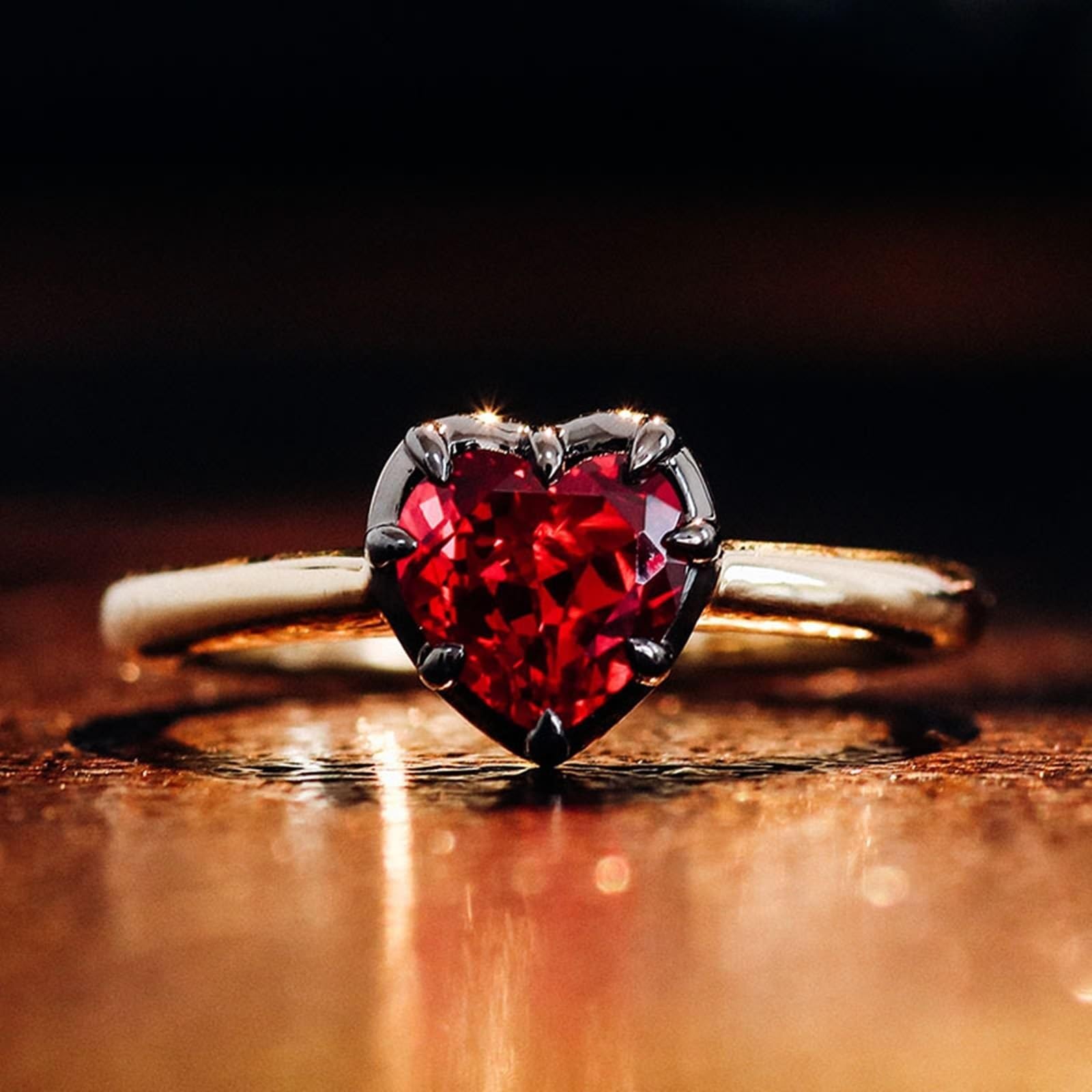 Bague d'amitié en or véritable au 375/585/750 avec taille cœur 1/2/3 carats - Créée en laboratoire - Rubis rouge, or jaune 9 K/14 K/18 carats - Sans allergènes
