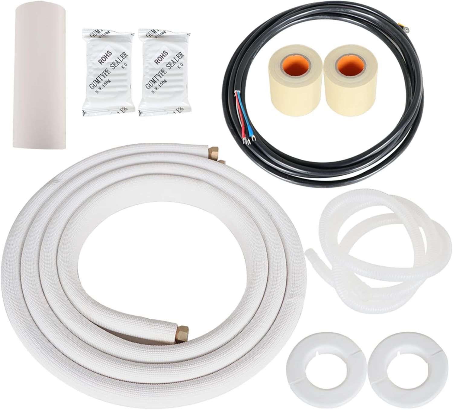 16 FT Air Conditioning Copper Hose Hose Extension, 1/4 and 3/8 Inch Thickened Insulation Cotton with Nuts and Other Accessories Fit for Mini Split Air Conditioner