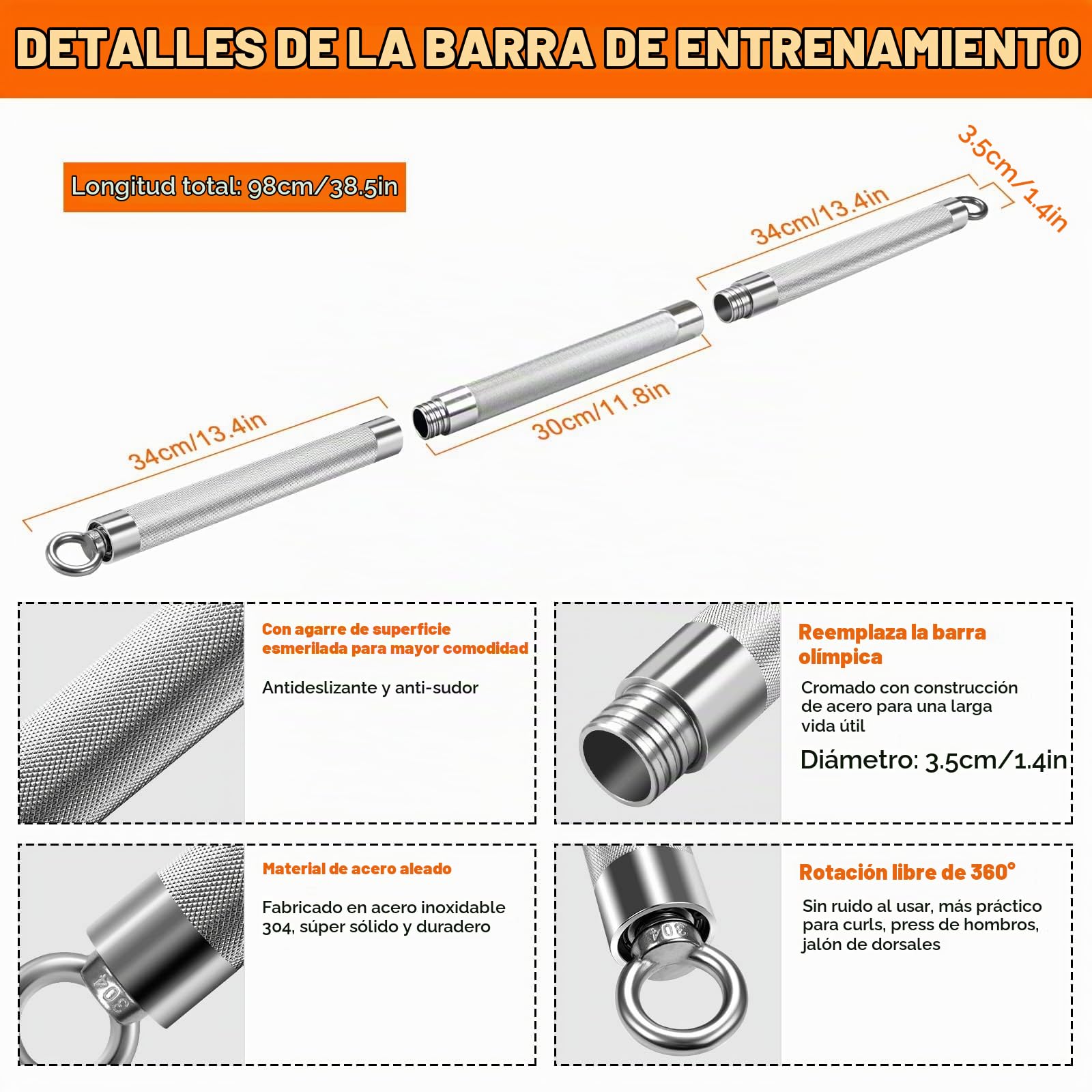 DASKING Kit de Barra de Bandas de Resistencia, Barra de Pilates Desmontable 2/3 Secciones, Barras de Fitness de Metal Portátil para Yoga, Pilates, Musculación, Entrenamiento de Fuerza, Entrena en Casa