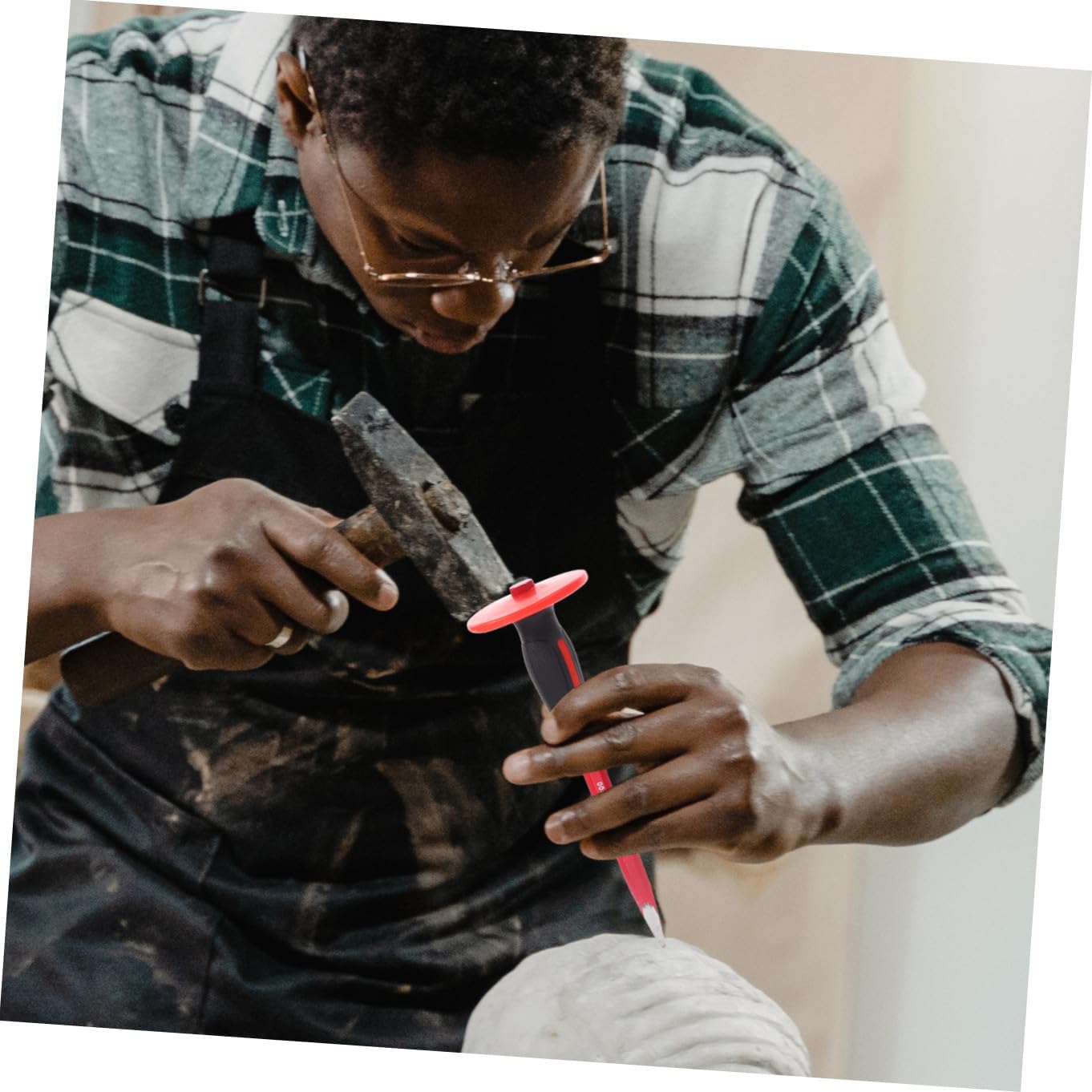 ABOOFAN Chrome Vanadium Masonry Chisel Set Flat Pointed Head Demolishing Chisels Hand Guard