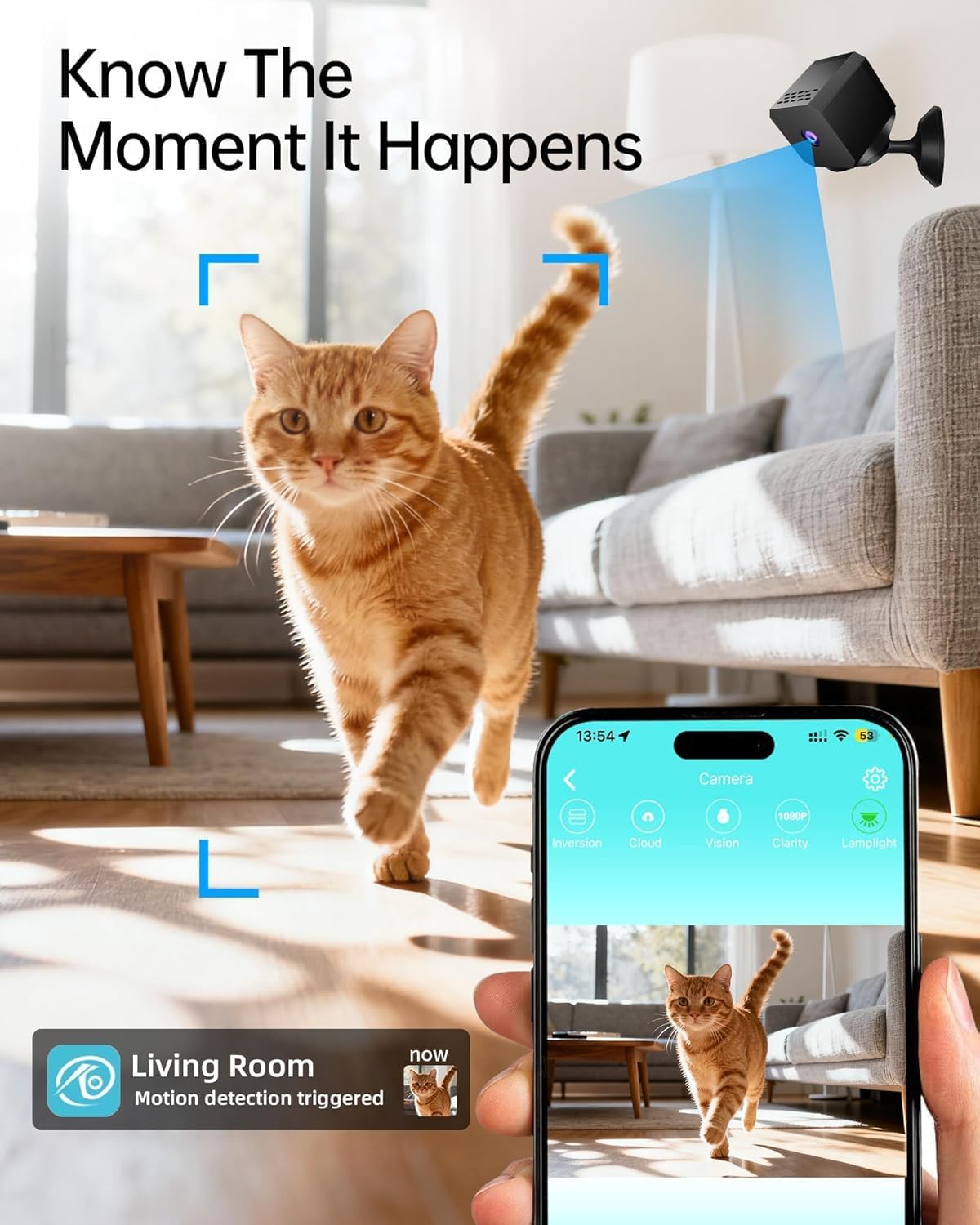 Wireless Hidden Camera Nanny Cam with 1080P Night Vision & Motion Alerts – Bluetooth Easy Setup, No WiFi Needed (AP Hotspot), Phone App for Home Security, Baby, Pet & Elderly Monitoring