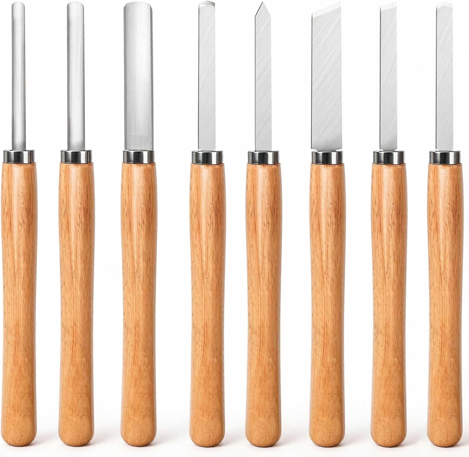 8 Piece Heavy Duty Wood Turning Chisel Set, Lathe Chisel Cutting Tools, (3) Gouge (1) Round Nose (1) Spear Point (2) Skew and (1) Parting Tools for Beginner to Professional