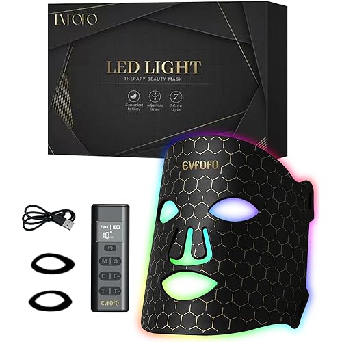 Led Face Mask Light Therapy, Red Light Therapy for Face, 7-1 Colors LED Facial Skin Care Mask, Black