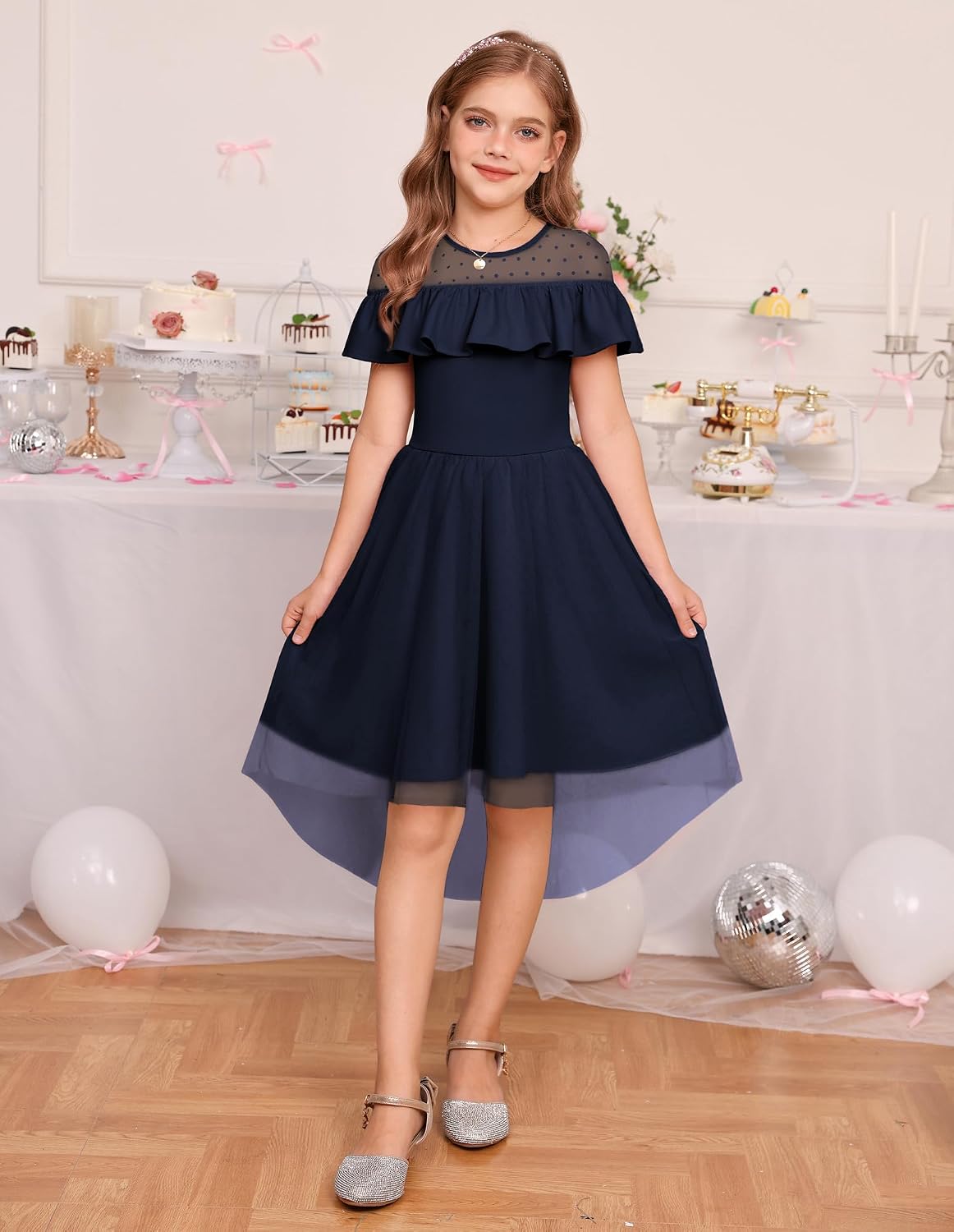 GRACE KARIN Girls Wedding Party Formal Dress Junior Bridemaid Dresses for Teens Tulle High Low Dress Size 7-14