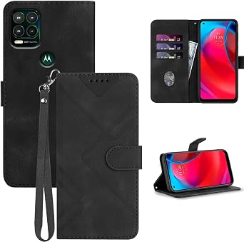 for Moto G Stylus 5G 2021 Phone Case Wallet, Card Holder Leather Kick-Stand, Wrist Strap, Magnetic Closure, Shockproof Protective Pattern Flip Cover Black