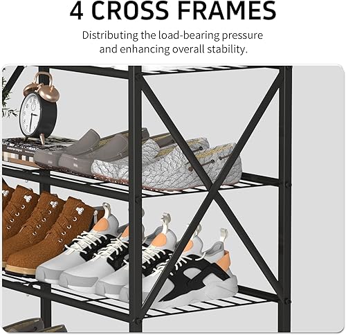 Miniatura 9 de Zapatero de 10 niveles, organizador de zapatos de metal resistente con capacidad para 50 pares, zapatero alto que ahorra espacio para entrada,