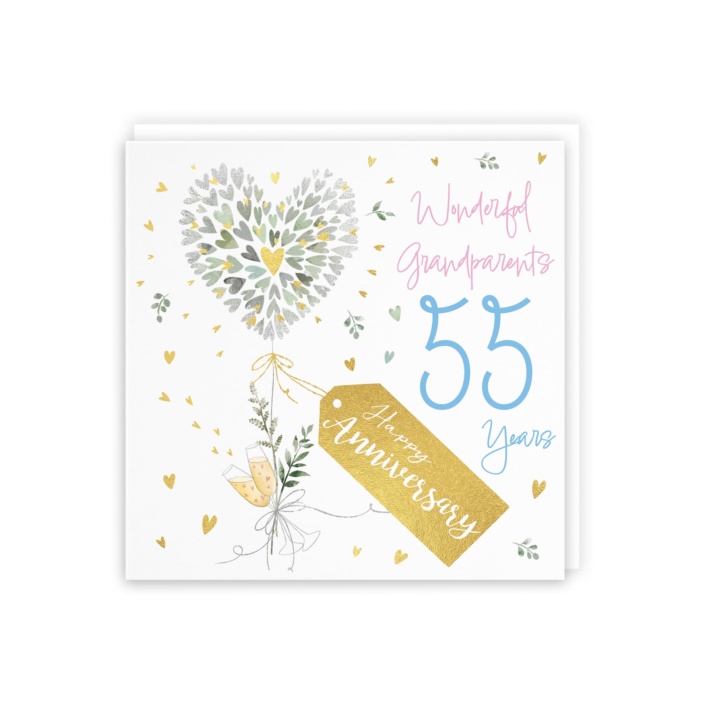 Hunts England, Grandparents 55th Anniversary Card, 55 Years, Contemporary Hearts, Gold Foil - Image 2