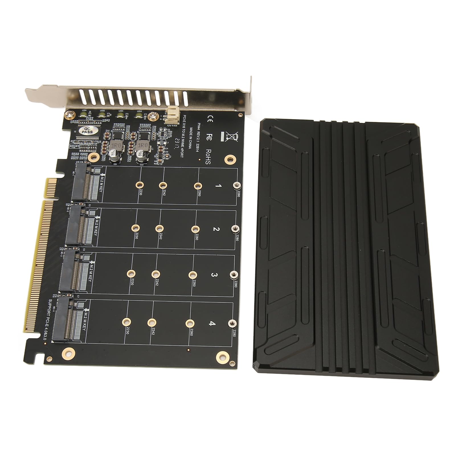 Quad PCIe 4.0 to NVME Card, Thickened Stable Quad M.2 NVME to PCIe Adapter Aluminum Alloy 32Gbps for Splitting