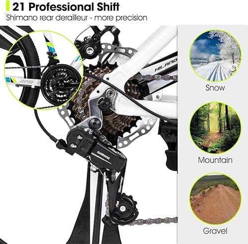 Miniatura 5 de Bicicleta de montaña Hiland, 36multiradios, transmisión Shimano de 21 velocidades, marco de aluminio con ruedas de 26 pulgadas, bicicleta de freno