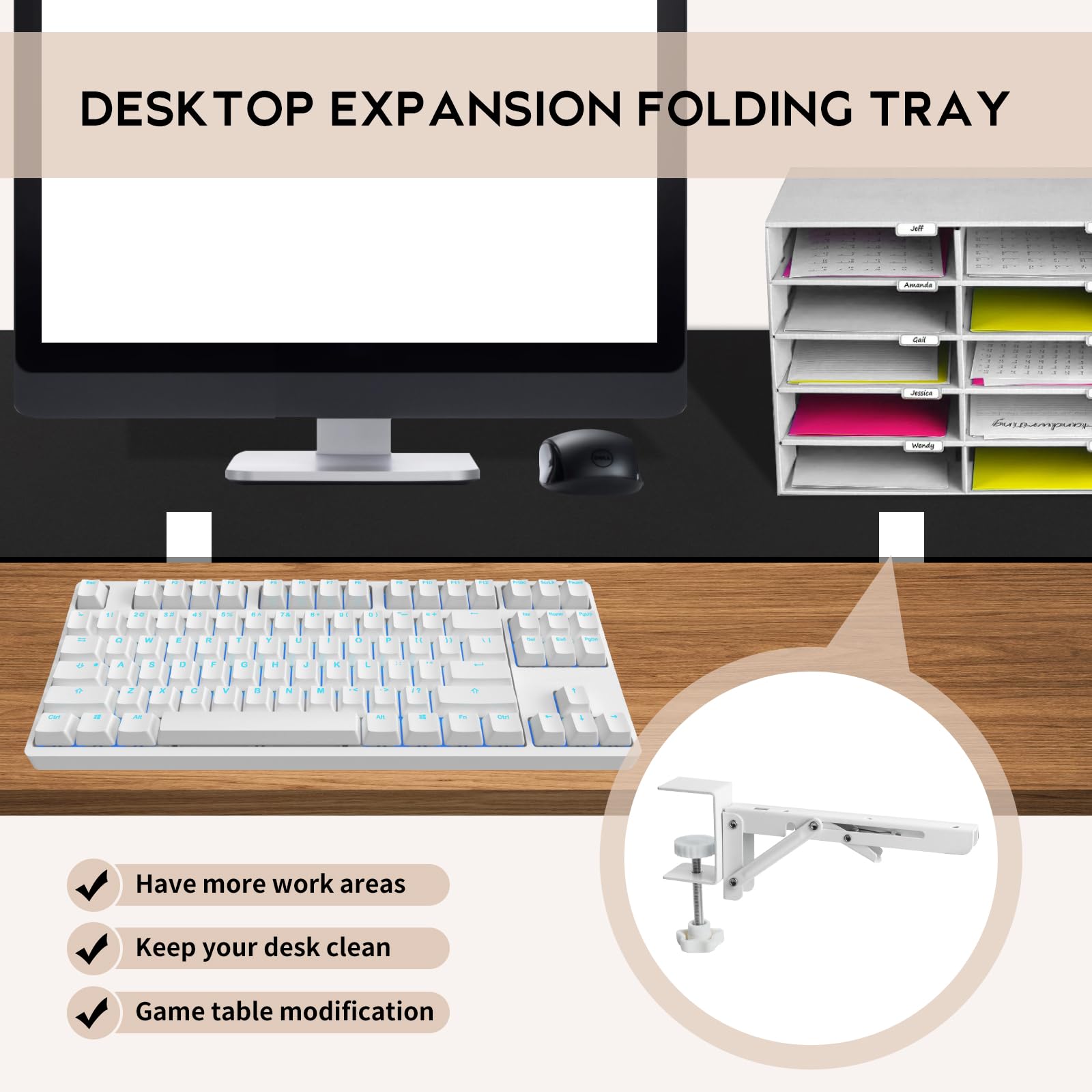 xiruiubao Table Extension, Removable Keyboard Holder, Pc Keyboard Support Without Drilling, Folding Keyboard Support - Image 3