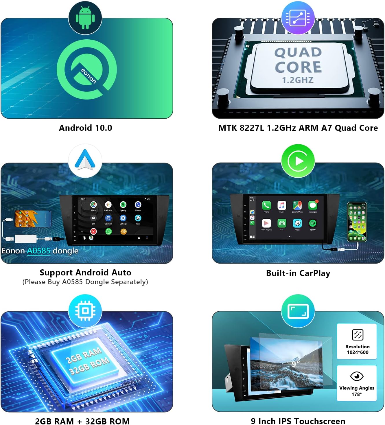 70% оƒƒ Evеrуthіng 2022 Android 10.0 Single Din Car Stereo Eonon Car Radio with IPS Display/GPS Compatible with BMW 3 Series 2005-2011(E90/E91/E92/E93) Built-in Apple CarPlay, Support Android Auto-9 Inch-GA9465B Bеѕt Dеаl 🛒 2022 Android 10.0 Single Din Car Stereo Eonon Car Radio with IPS Display/GPS Compatible with BMW 3 Series 2005-2011(E90/E91/E92/E93) Built-in Apple CarPlay, Support Android Auto-9 Inch-GA9465B