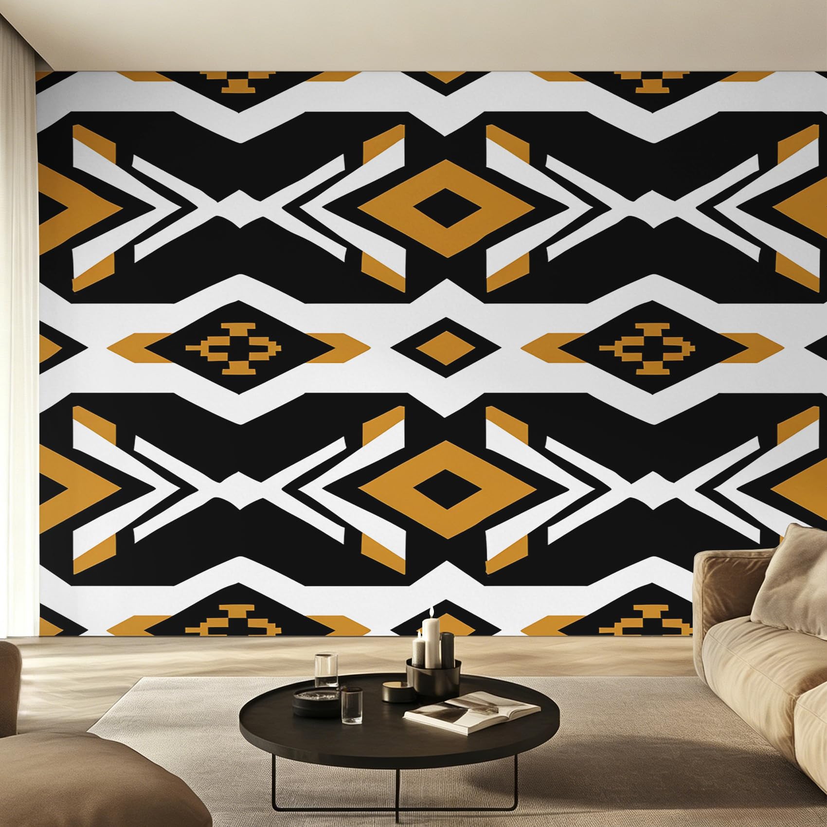 Papier peint panoramique aztèque intissé résistant pour décoration murale