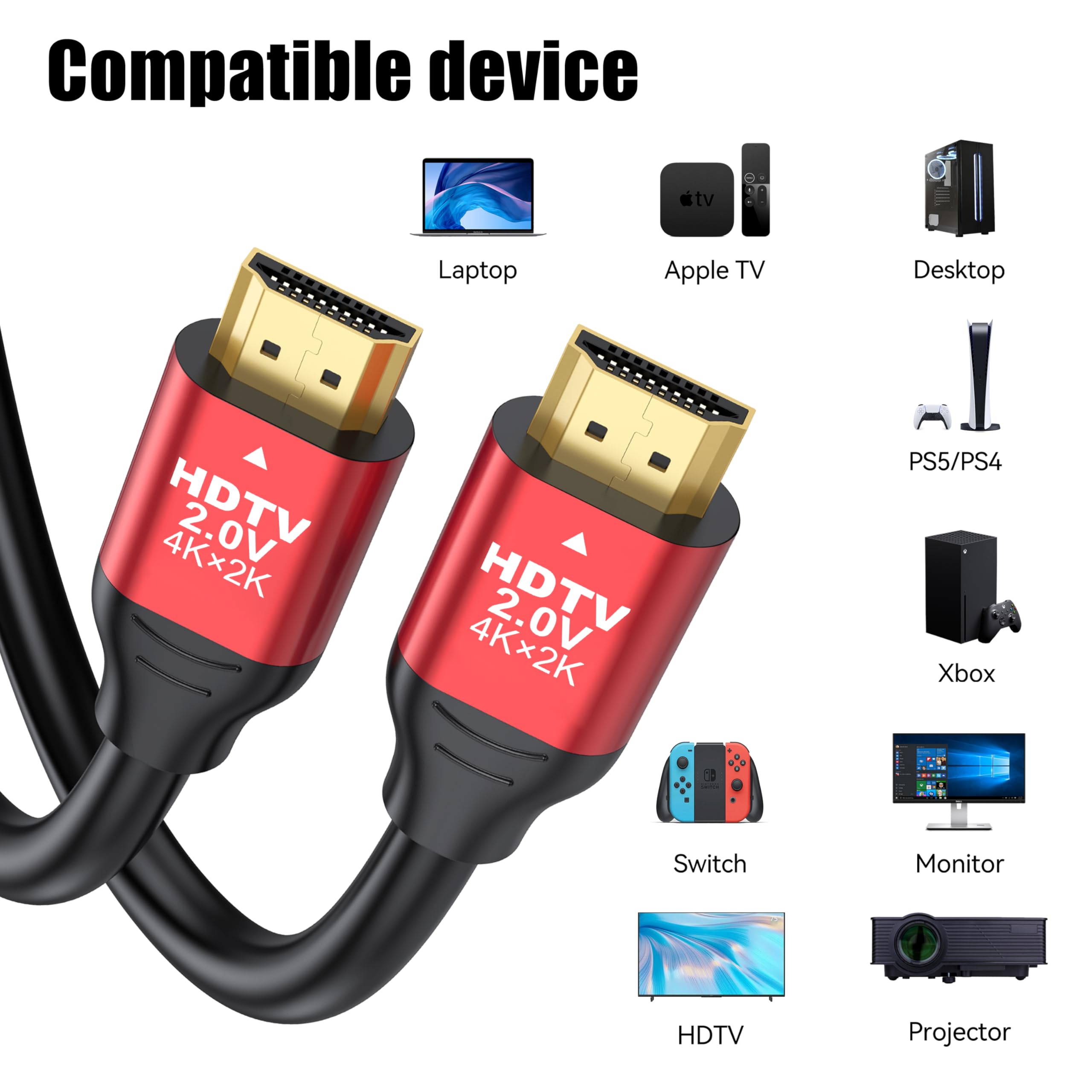 Cavo HDMI 2.0, confezione da 5, ad alta velocità, 18 Gbps, cavo HDMI supporta 4K a 60Hz, 2K a 240Hz, 1080P, HDCP 2.2, HDR, ARC ed Ethernet, compatibile con monitor, TV, proiettore, PS5