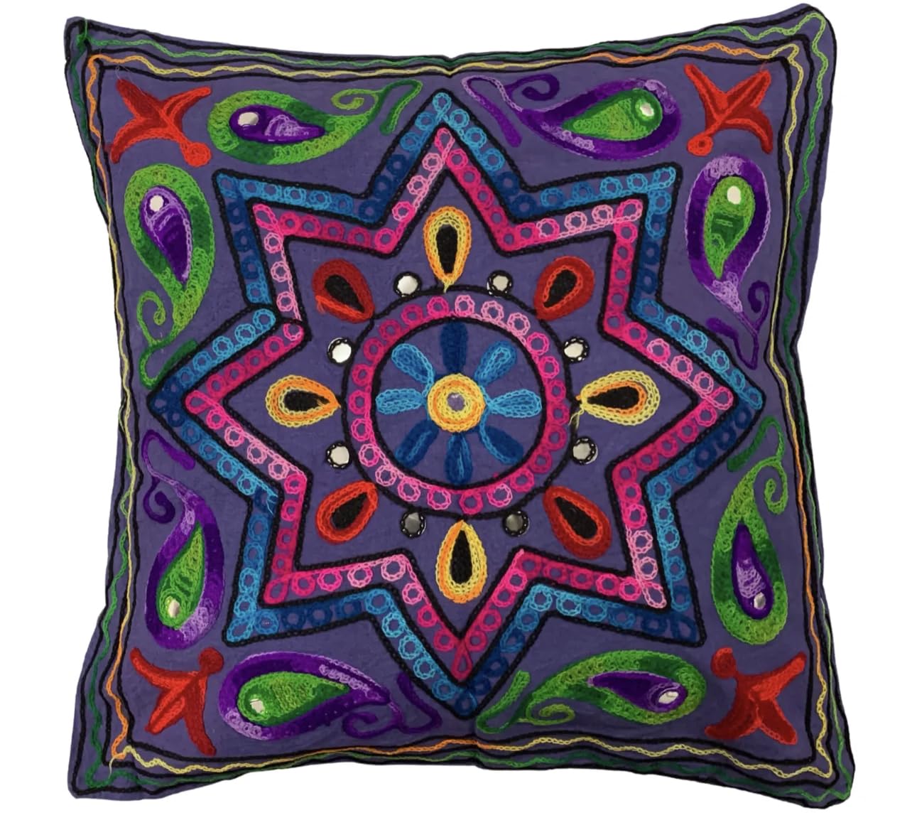 Original Kikan Boho Suzani Indian Star Cushion Cover 40x40cm Multicolor Embroidery Ethnic Pillow Cases Vegan Eco Friendly Navy Blue