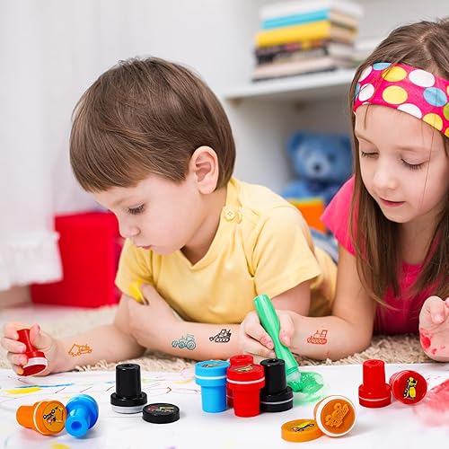 Miniatura 5 de Aoriher 24 sellos de construcción para camiones, regalos de fiesta de construcción, regalos de fiesta de camiones, sellos autoentintados,