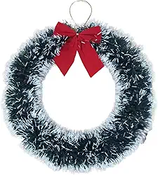 Guirlanda de Natal Nevada 33 cm com Laço Vermelho – Festão Verde de Plástico para Porta ou Parede, Decoração Natalina Reutilizável - Lene