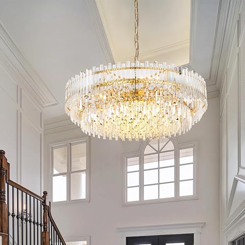 Miniatura 2 de Aheylity Candelabro de cristal dorado moderno lámparas de techo colgantes para comedores sala de estar entrada gota de lluvia colgante redondo 3937