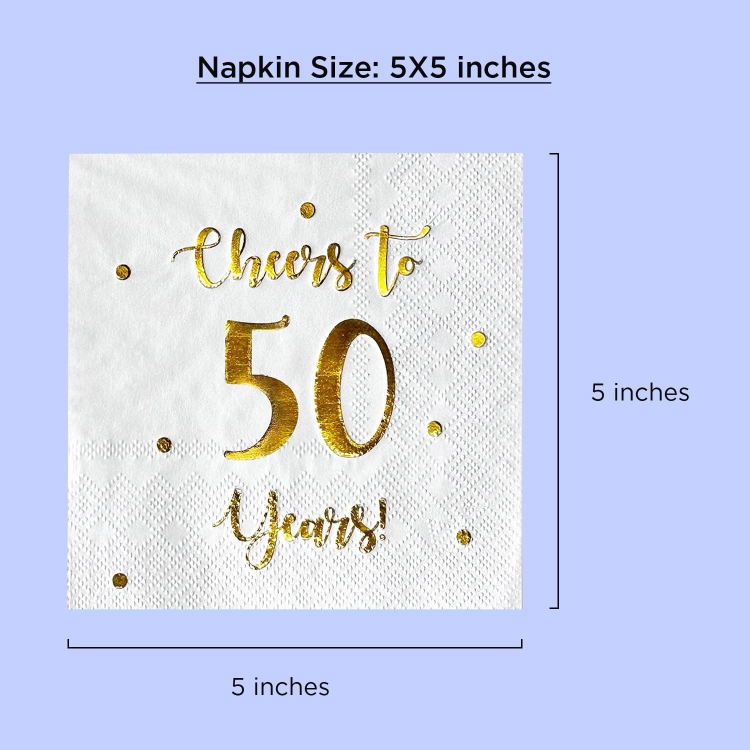 Servilletas de cóctel Cheers to 50 Years | decoraciones de 50 cumpleaños para hombres y mujeres y decoraciones de fiesta de aniversario de boda | 50 servilletas de 3 capas | 5 x 5 pulgadas plegadas