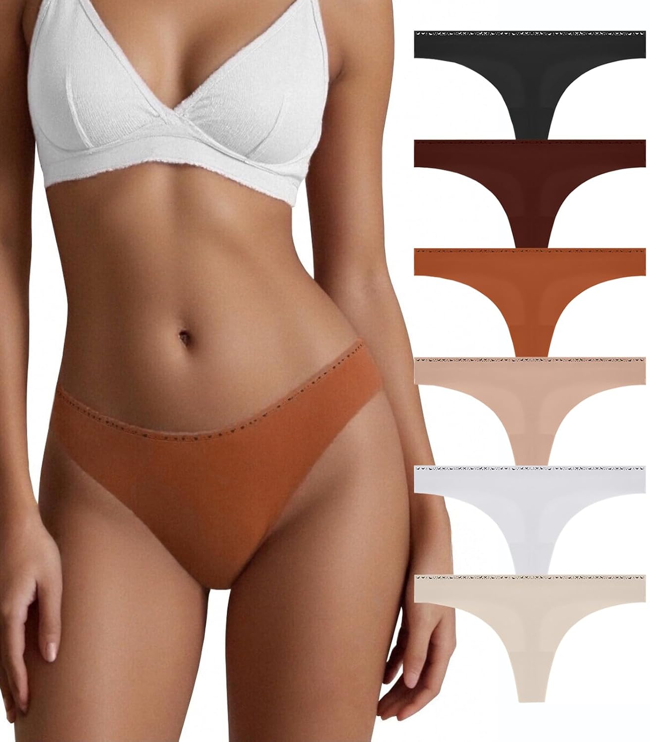 CINOON Seamless thongs for Women No Show Ladies Thong Stretch Breathable Panties Soft Comfortable Underwear 6-Pack
