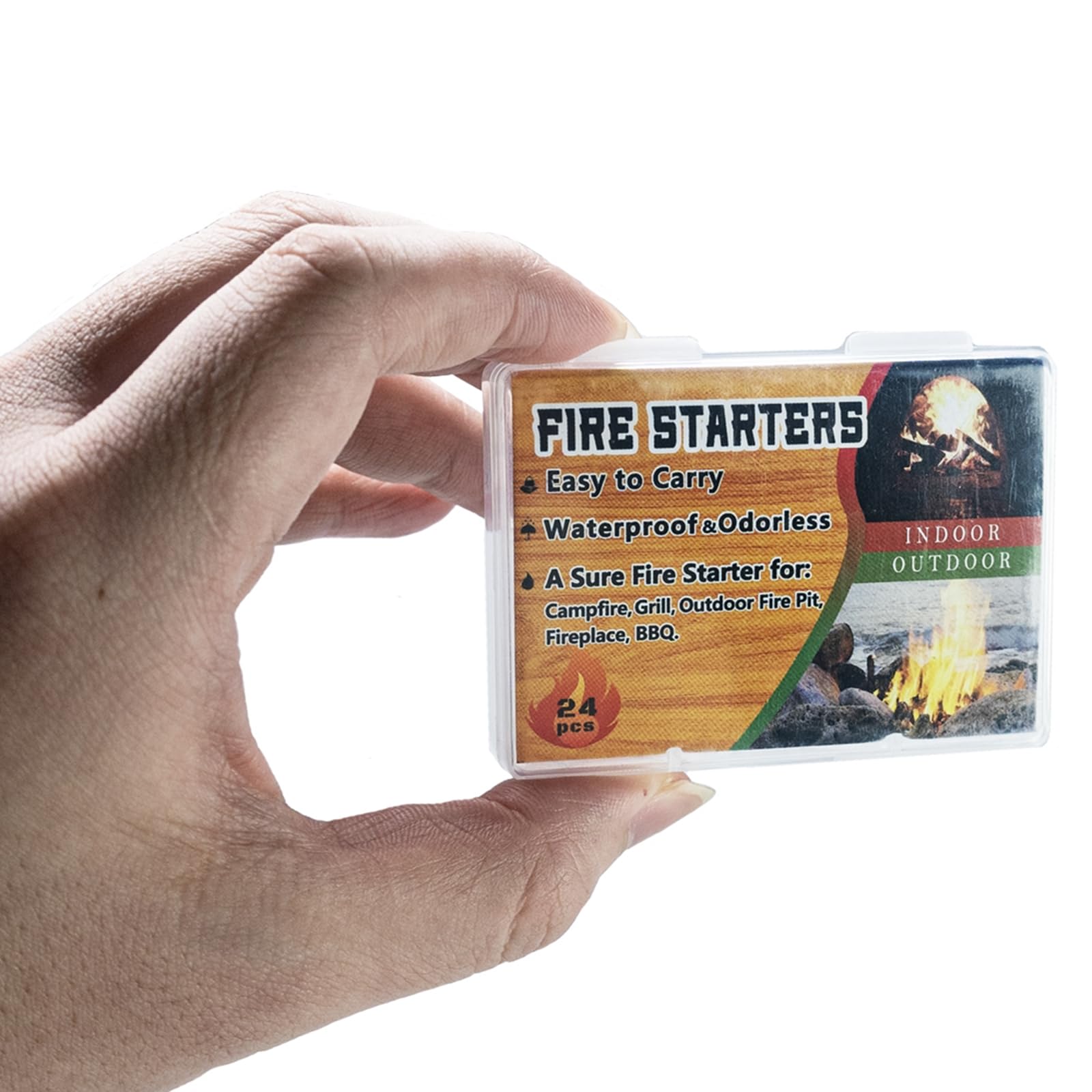 Fire Starters, 24 Pack, Waterproof & Odorless, Indoor/Outdoor Use for Campfire, Fireplace, BBQ, Grill