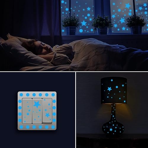Miniatura 7 de Zonon 1630 calcomanías de estrella que brillan en la oscuridad para el techo, calcomanías de pared de luna y estrellas, calcomanías luminosas de