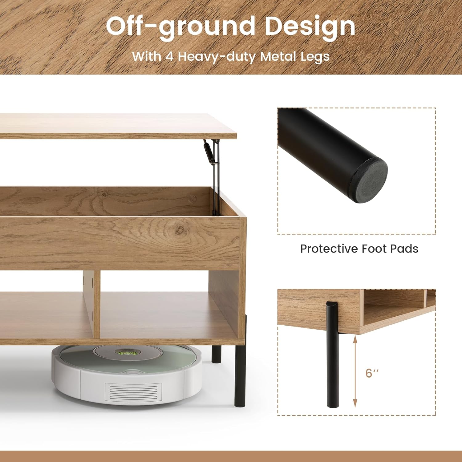 Giantex Lift Top Coffee Table - Rectangular Wooden Table w/Hidden Compartment & Open Storage Shelves, Multifunctional Modern Flip Top Center Table for Living Room, Reception Room, Office (Natural)