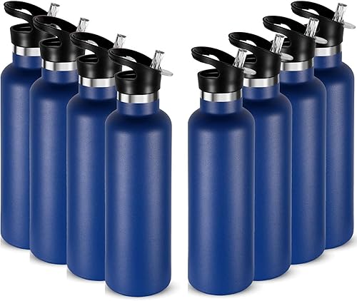 Miniatura 26 de Neihepal Botellas de agua de acero inoxidable plateadas, botella de viaje de doble pared aislada al vacío de 24 onzas con tapa de popote a prueba de