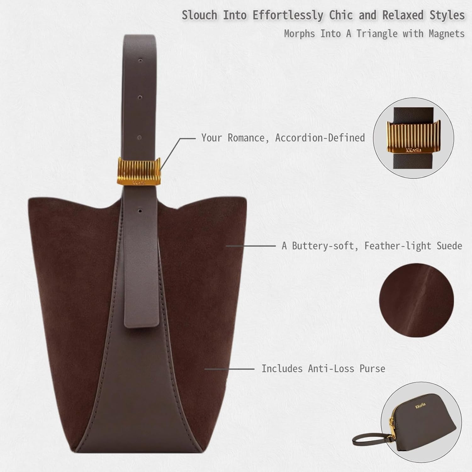 Small Leather Tote Handbag for Women, Hobo Suede Purses Accordion Clasp Shoulder Bags Straps Crossbody Bag