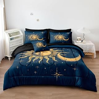 Merryword Blue Sun Moon Comforter Set Queen