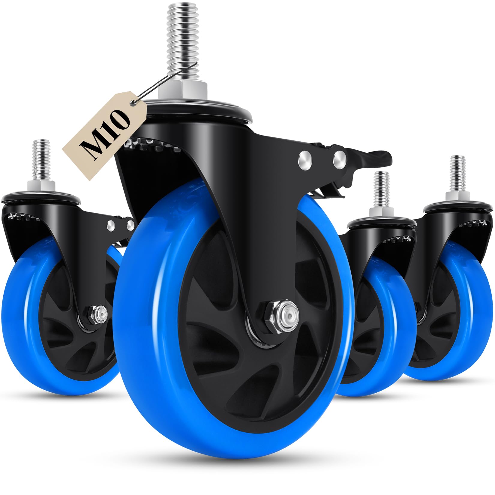125mm Ruote per Carrello con stelo filettato M10 x 1,5x 30mm, Ruote per Mobili Carichi Pesanti Capacità 800KG, 360 Gradi Rotelle Girevoli con freno Mobili, Barbecue, Carrelli, Trasporto