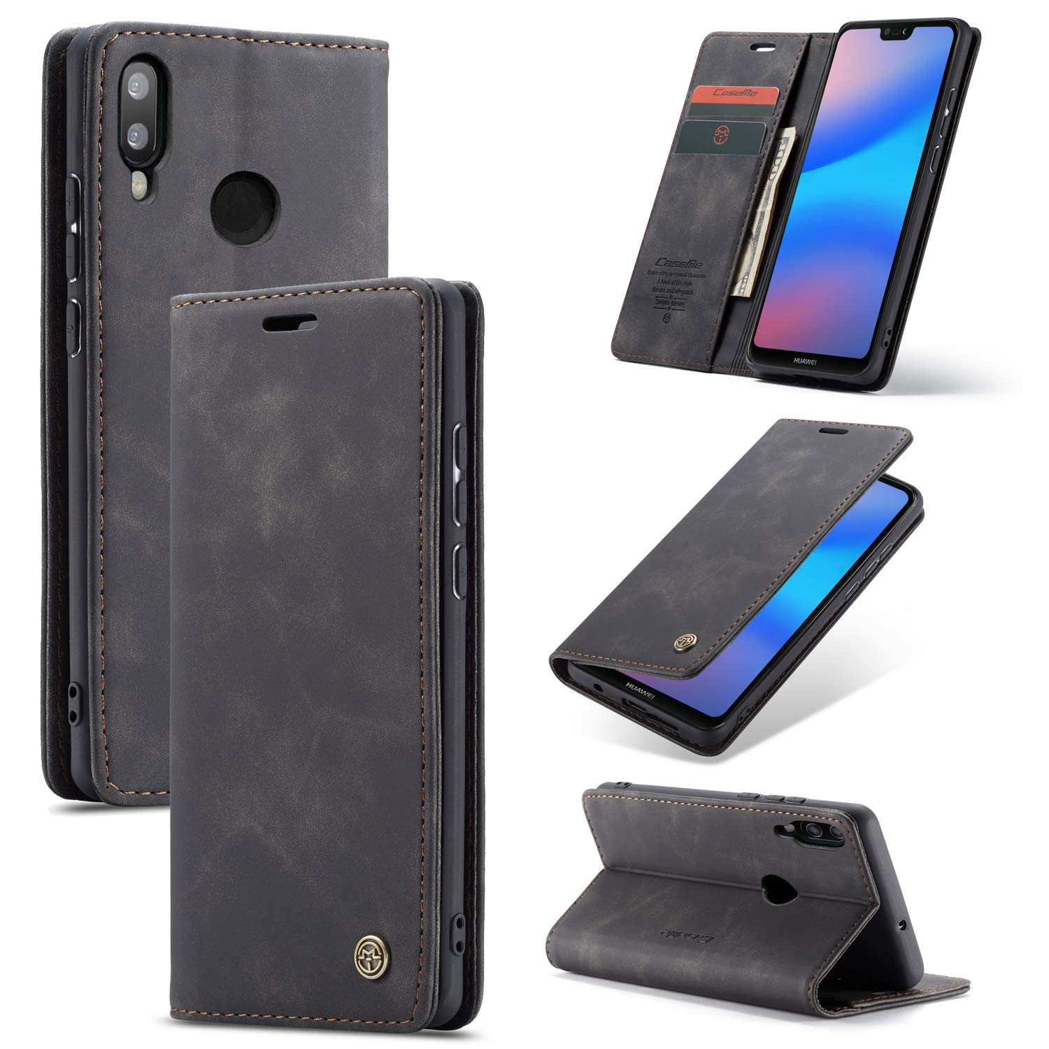 Custodia A Libro Con Portafoglio Per Huawei P20 Lite – Pelle PU, Supporto Magnetico E Slot Per Carte, Nero - 3