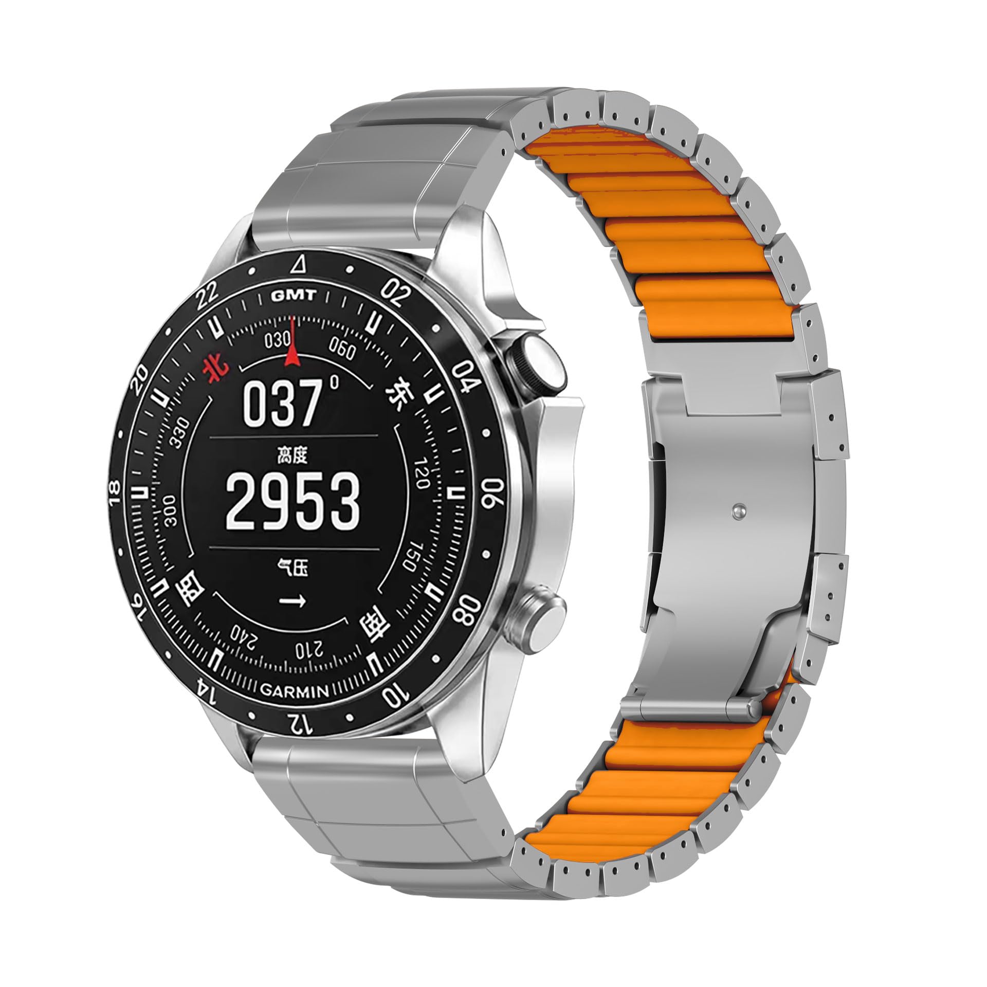Bracelet Titane Garmin QuickFit 26mm, Doublure Silicone, DEP, Argent/Orange