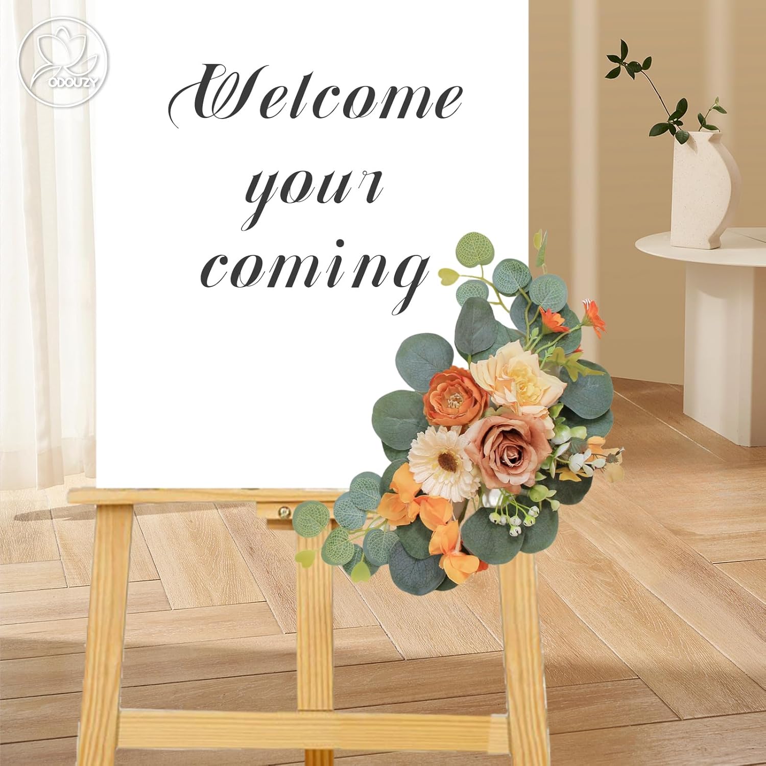 Artificial Wedding Arch Flowers for Wedding Sign,Set of 2 for Wedding Welcome Ceremony Sign,Faux Floral Swags,Wedding, Banquet and Reception Backdrop Floral Decoration (Orange)