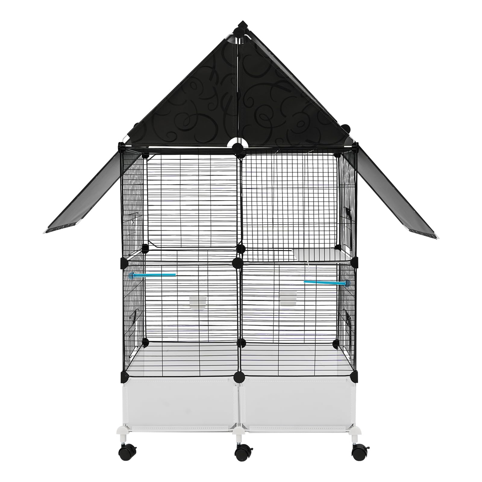 Jaula grande para pájaros, 74 x 37 x 126 cm, 74 x 37 x 163 cm, comedero y agua, jaula grande para pájaros con ruedas, puede empresas pequeñas y medianas (74 x 37 x 126 cm), color negro