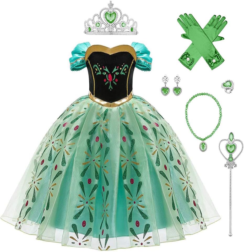FYMNSI Princess Anna Dress Up for Girls Snow Queen Halloween Costume Fancy Dress Up Christmas Birthday Party Coronation Dress 2-10 Years