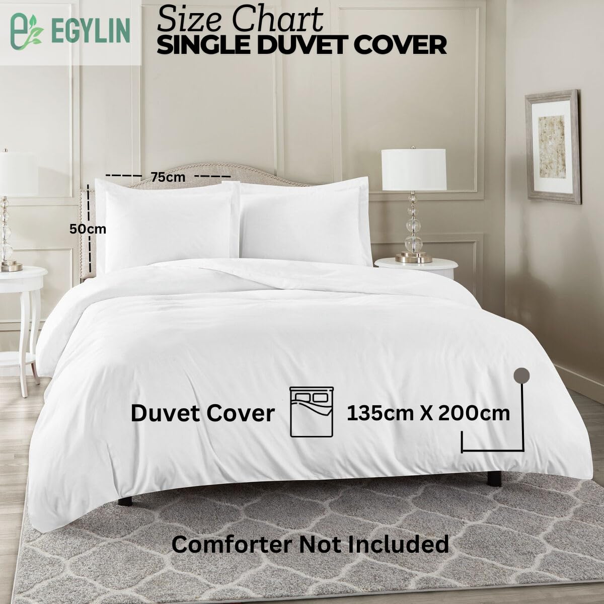EGYLIN 800 TC Egyptian Cotton White Duvet Cover Set Single size 100% Long Staple Cotton White Quilt Cover With 2pc PillowShams - Image 4