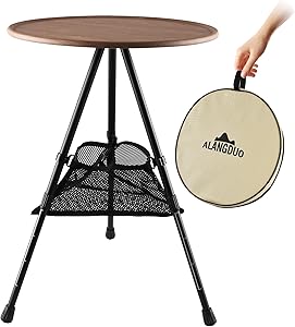 キャンプ テーブル 折り畳み アウトドア テーブル コンパクト ミニテーブル 折りたたみ ベランダ/ガーデン/屋内/屋外 サイドテーブル 高さ調整 釣り/登山/ソロキャンプ 収納バッグ付き 持ち運び (木目)