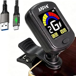 Stimmgerät für Gitarre Wiederaufladbares mit Modi für Gitarre, Ukulele, Violine und Chromatisches Stimmen，Integrierter Wiederaufladbarer Lithium-Batterie, (Typ-C-Kabel nicht enthalten) (Black)