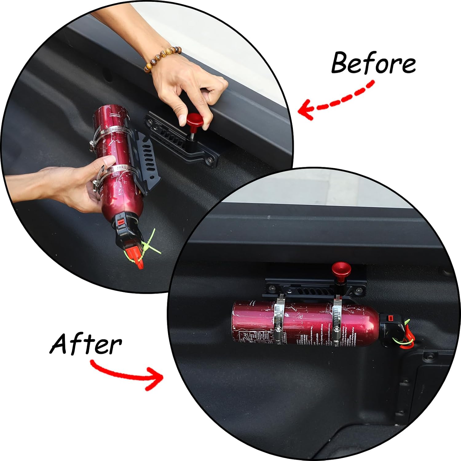Aunginsy Truck Bed Rail Side Fire Extinguisher Bracket Compatible with Ford Maverick 2022-2025 Quick Release Roll Bar Fire Extinguisher Adjustable 2 Clamps Mount Bottle Tie Bracket Billet Accessories