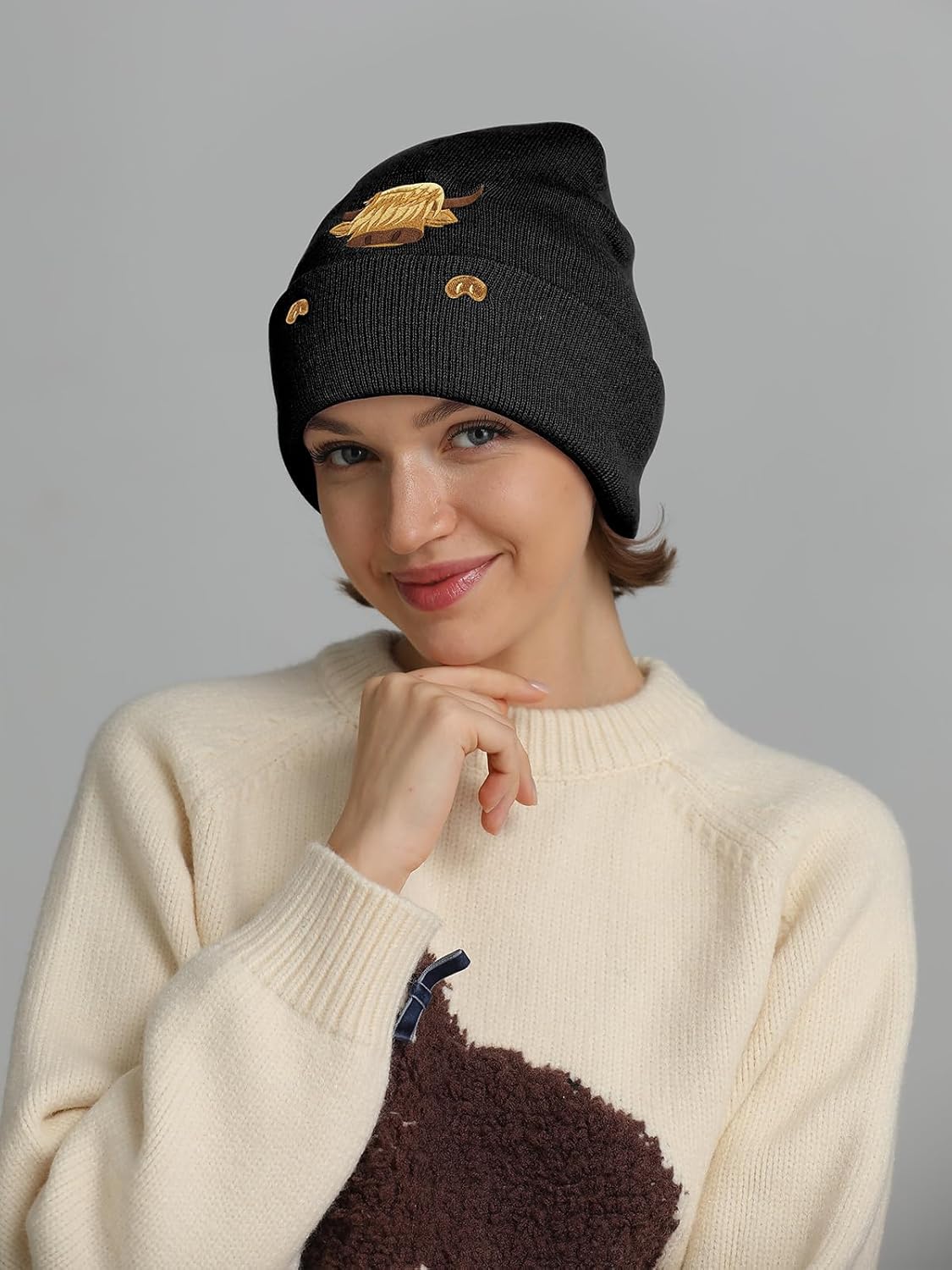 Highland Cow Embroidered Beanie Hat for Women Men Highland Lovers Cute Christmas Stocking Stuffers Animal Birthday Gifts - Image 5
